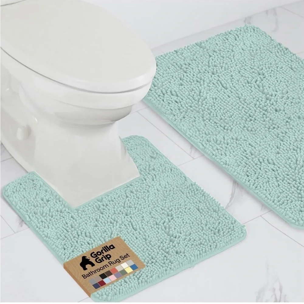 2 Piece Bathroom Rug Set - Non-Slip - Soft Chenille